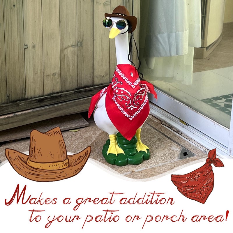 asdfg Porch Goose Statues with Outfits, 20 "Large Goose Porch Figurine Decor, Funny Porch Goose Decoration Set, Goose Outfit with Cowboy Hat and Glasses Red Scarf,for Outdoor Garden Yard Housewarming Gifts - Image 4