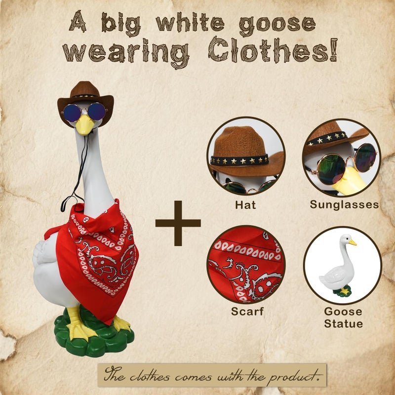 asdfg Porch Goose Statues with Outfits, 20 "Large Goose Porch Figurine Decor, Funny Porch Goose Decoration Set, Goose Outfit with Cowboy Hat and Glasses Red Scarf,for Outdoor Garden Yard Housewarming Gifts - Image 2
