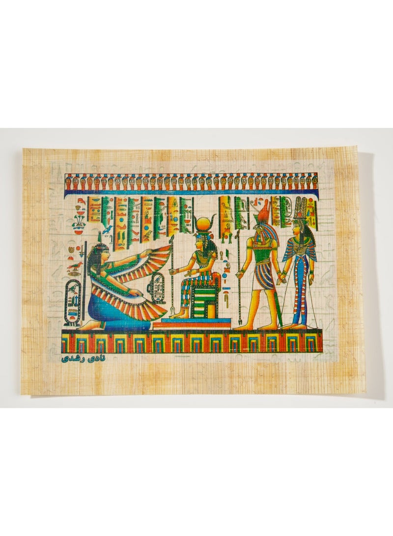 هاندرد بلس ورق بردي مصري طبيعي أصلي مقاس A5 مصنوع يدويًا في مصر من نبات البردي الحقيقي بتصميم الإلهة إيزيس ومشهد العرش مطبوع للديكور والهدايا التذكارية - Image 1
