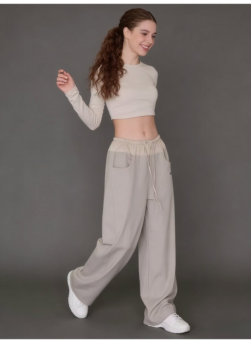 ALo728 High-waist drawstring wide-leg pants lazy straight sports pants casual slim pants - Image 4