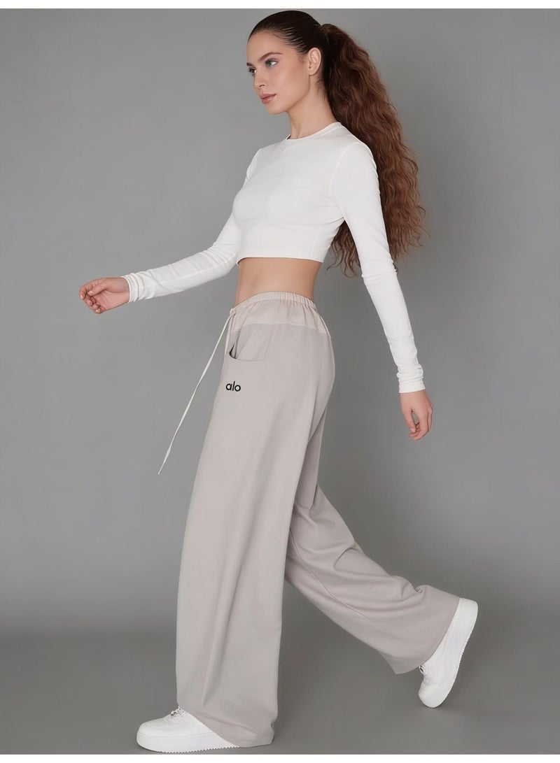ALo728 High-waist drawstring wide-leg pants lazy straight sports pants casual slim pants - Image 3