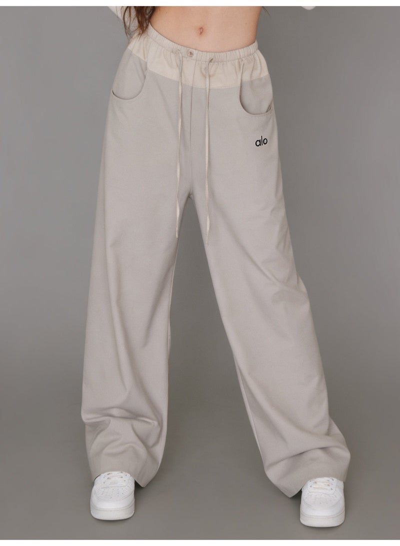 ALo728 High-waist drawstring wide-leg pants lazy straight sports pants casual slim pants - Image 1
