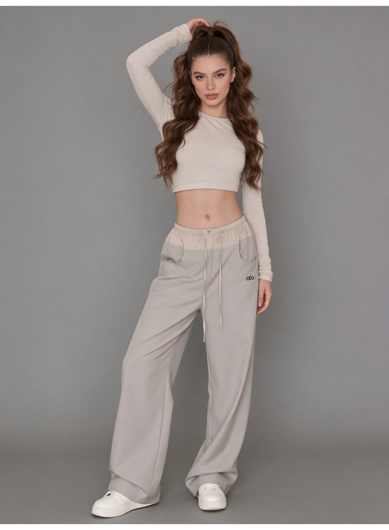 ALo728 High-waist drawstring wide-leg pants lazy straight sports pants casual slim pants - Image 2