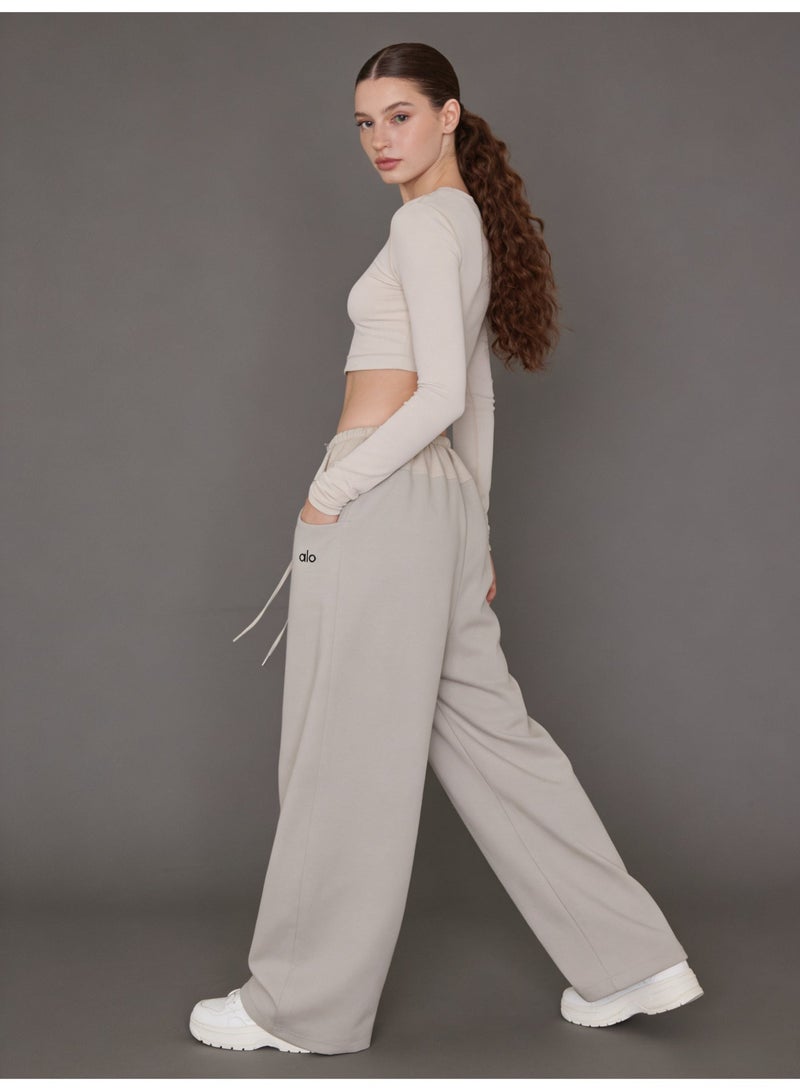 ALo728 High-waist drawstring wide-leg pants lazy straight sports pants casual slim pants - Image 5