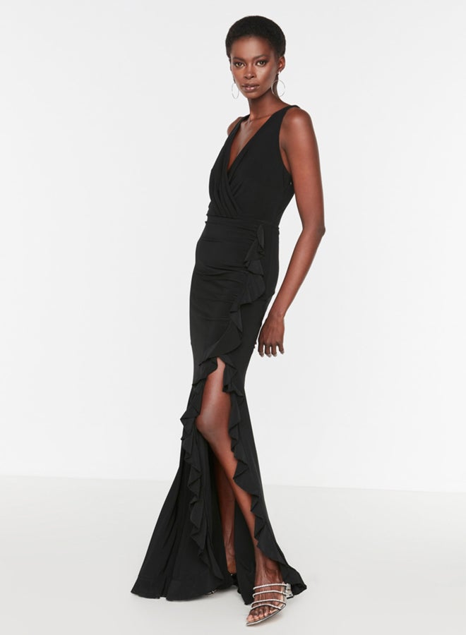 trendyol Black Stone Accessory Detailed Long Evening Dress TPRSS23EL00509  - Image 1