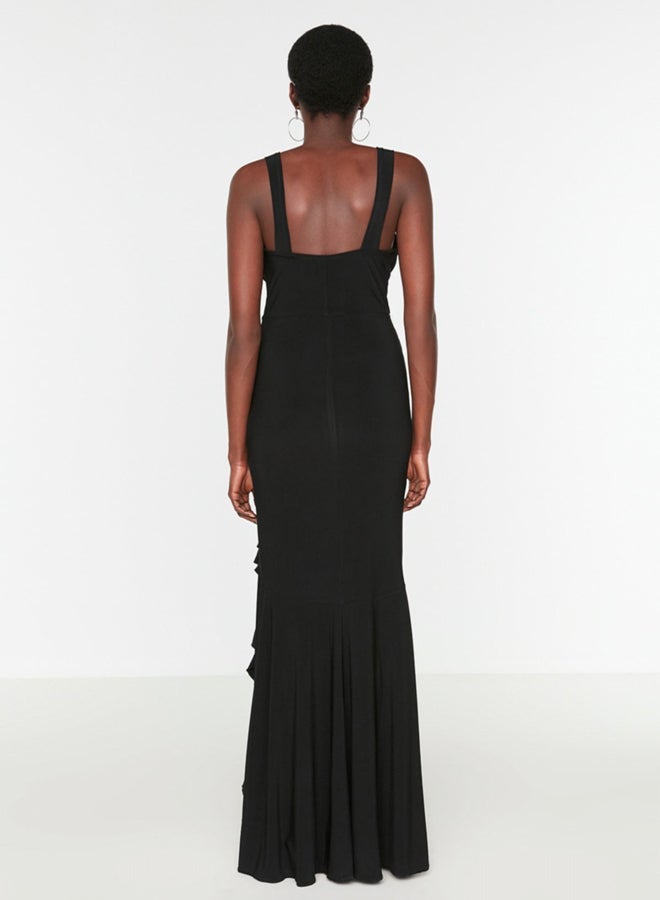 trendyol Black Stone Accessory Detailed Long Evening Dress TPRSS23EL00509  - Image 5