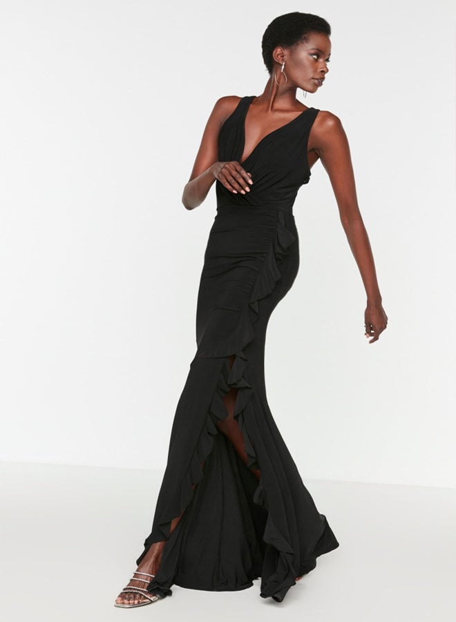 trendyol Black Stone Accessory Detailed Long Evening Dress TPRSS23EL00509  - Image 2