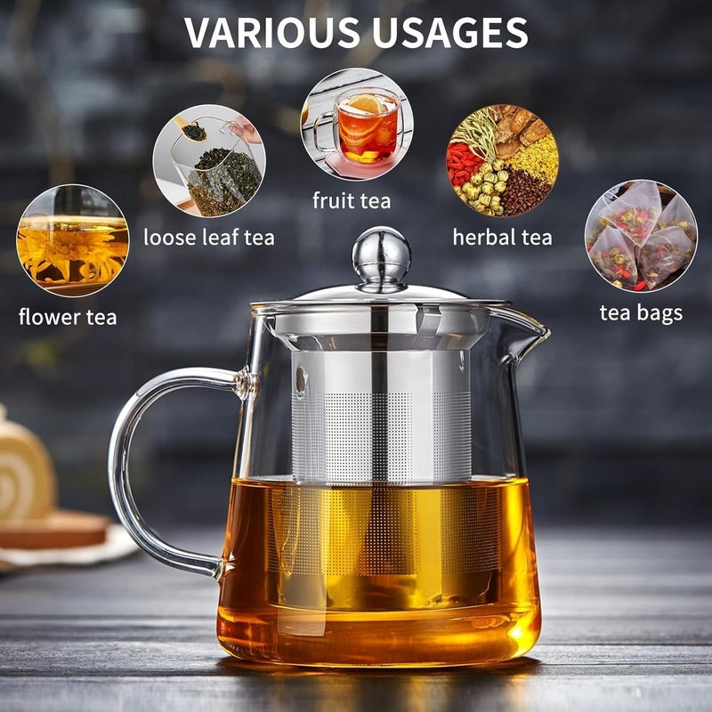 KRUPAVI Glass Teapot Stovetop 950ML Borosilicate Clear Tea Kettle with Removable 188 Stainless Steel Infuser Borosilicate Teapot Blooming and Loose Leaf Tea Maker Tea Brewer for Camping Travel - Image 2