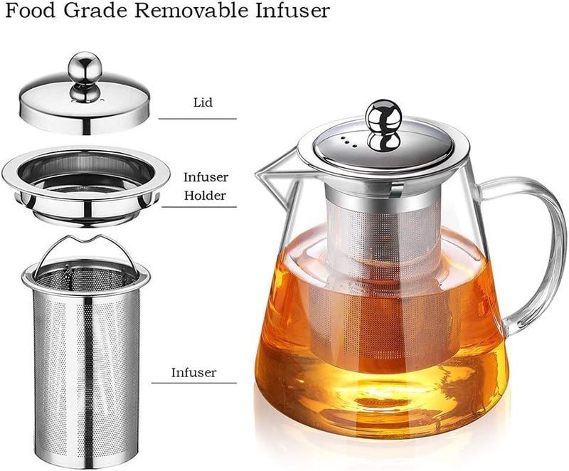 KRUPAVI Glass Teapot Stovetop 950ML Borosilicate Clear Tea Kettle with Removable 188 Stainless Steel Infuser Borosilicate Teapot Blooming and Loose Leaf Tea Maker Tea Brewer for Camping Travel - Image 4
