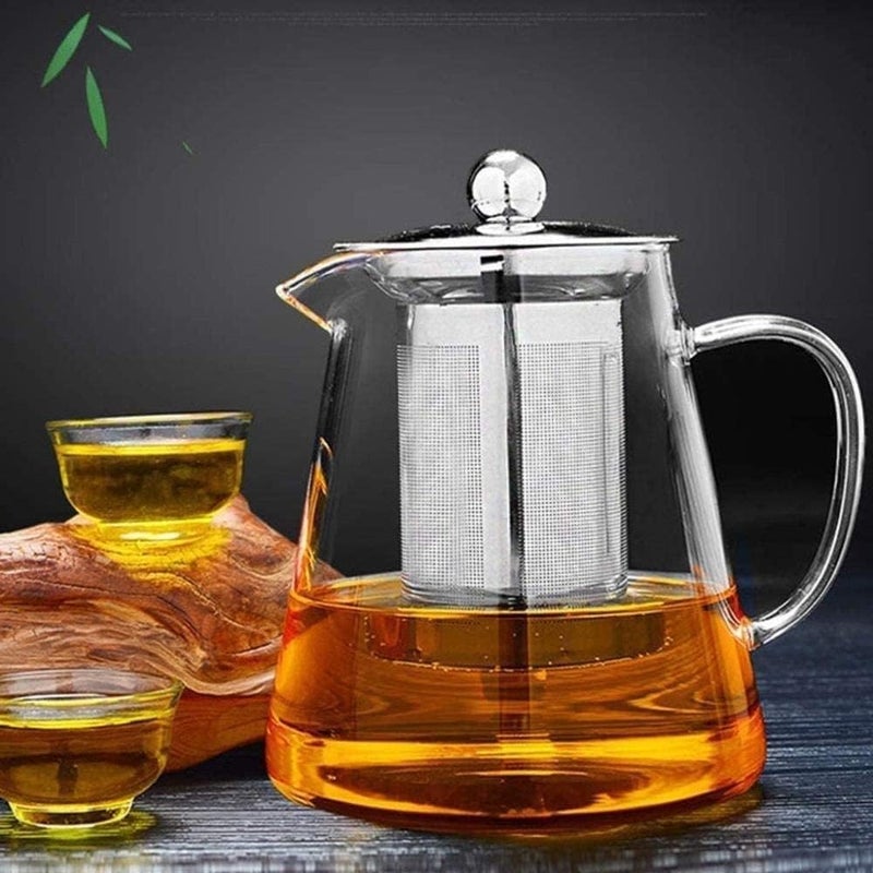 KRUPAVI Glass Teapot Stovetop 950ML Borosilicate Clear Tea Kettle with Removable 188 Stainless Steel Infuser Borosilicate Teapot Blooming and Loose Leaf Tea Maker Tea Brewer for Camping Travel - Image 1