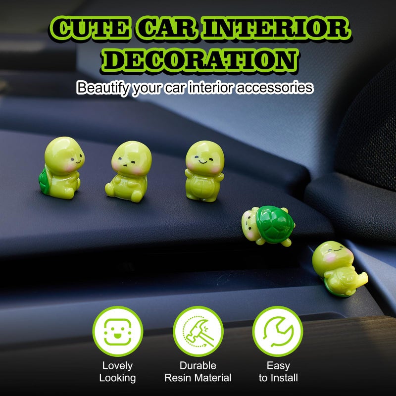 Rislobx 5PCS Tortoise Car Dashboard Decorations, Mini Turtle Cute Car Decor Screen Door Rear View Mirror Ornament Interior Accessories - Image 3