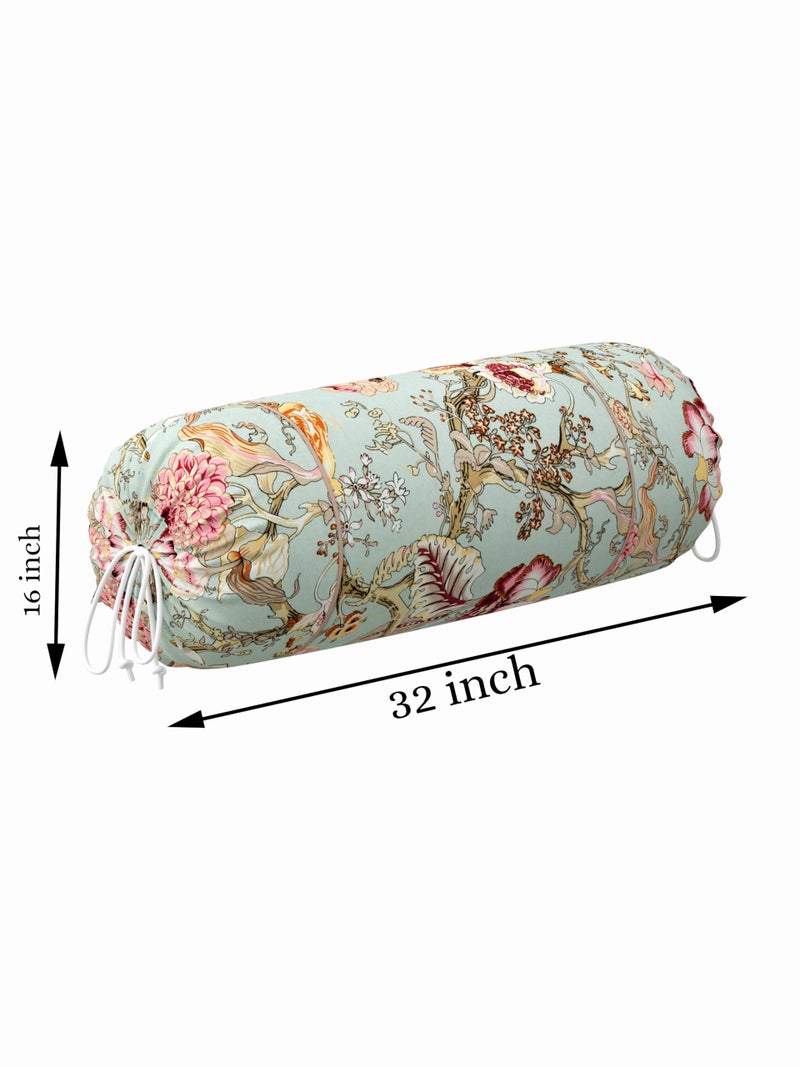 Clasiko® Cotton Bolster Covers; Set of 2; 220 TC; Multicolor Flowers On Green; 30x15 Inches - Image 3