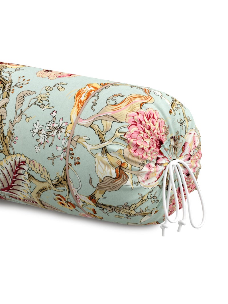 Clasiko® Cotton Bolster Covers; Set of 2; 220 TC; Multicolor Flowers On Green; 30x15 Inches - Image 4