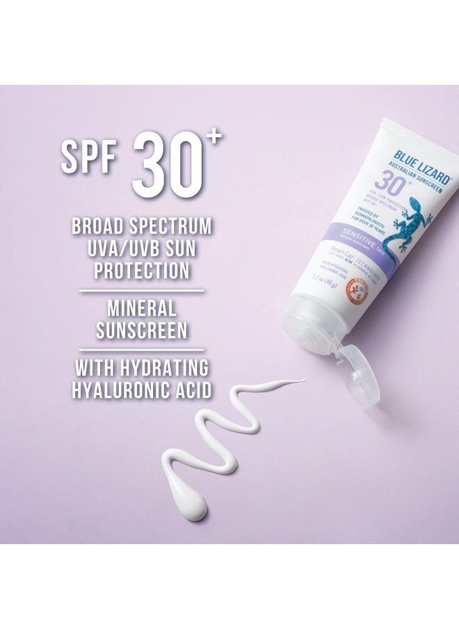 BLUE LIZARD - Blue Lizard SENSITIVE FACE Mineral Sunscreen with Zinc Oxide and Hydrating Hyaluronic Acid, SPF 30+, Water Resistant, UVA/UVB Protection with Smart Cap Technology - Fragrance Free, 1.7 oz. - Image 1