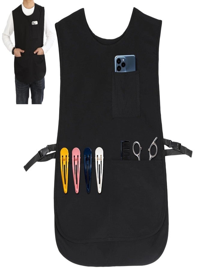 NIMBLOOM Black Barber Apron Smock, Waterproof Work Apron with 3 Pockets, Lightweight & Long-Lasting Hair Stylist Vest, Comfortable Fit for Men & Women, Easy Clean, 29.5 x 16.5 in - Image 1