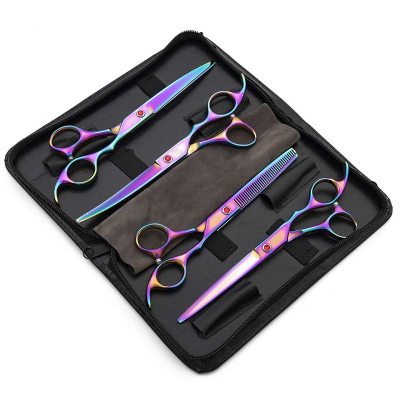 Moontay Professional 7.0" Dog Grooming Scissors Set, 4-Pieces Straight, Upward Curved, Downward Curved, Thinning/Blending Shears for Dog, Cat and Pets, JP Stainless Steel, Multicolour - Image 2