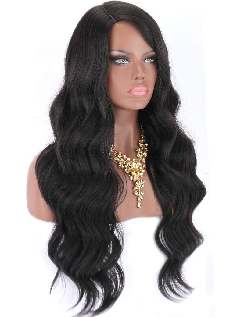LUSH LOCKS® Women Hair Wig Long Curly Wavy Synthetic Full Wig Black Colour-Wavy 20 inches - Image 1