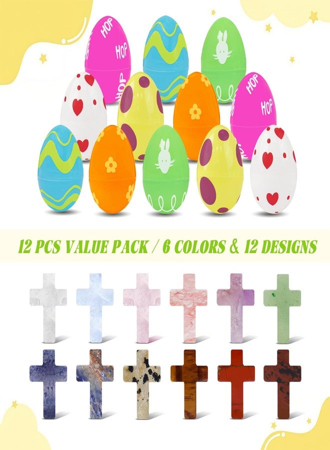 NZNDB 12 Pcs Prefilled Easter Eggs with Mini Cross Crystal Stone Bulks, Easter Eggs With Pocket Crosses for for Kids Boys Girls Easter Basket Stuffers Party Favors Easter Egg Hunt - Image 3