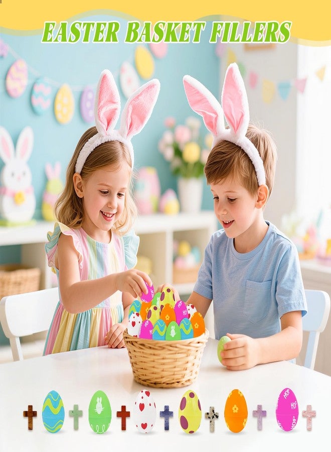 NZNDB 12 Pcs Prefilled Easter Eggs with Mini Cross Crystal Stone Bulks, Easter Eggs With Pocket Crosses for for Kids Boys Girls Easter Basket Stuffers Party Favors Easter Egg Hunt - Image 2