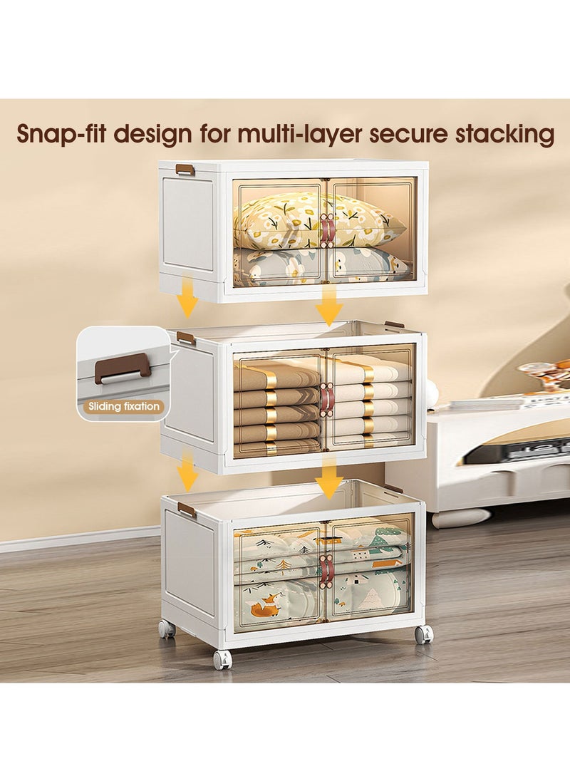 JANTENS Foldable Storage Boxes 4 Tier Large  Storage Drawer Cabinet, Kitchen Organization Cabinet, Drawer Unit with Wheels and Doors, Storage Containers for Home Kitchen Bedroom  - Image 4