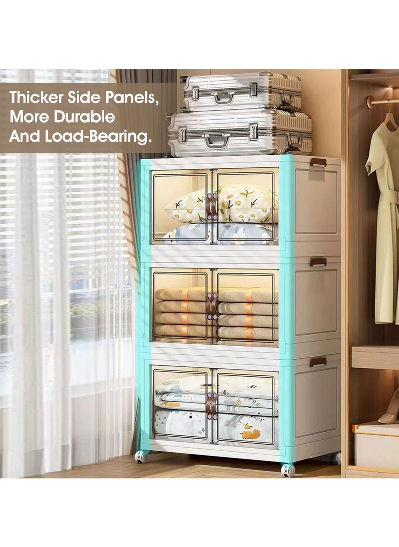 JANTENS Foldable Storage Boxes 4 Tier Large  Storage Drawer Cabinet, Kitchen Organization Cabinet, Drawer Unit with Wheels and Doors, Storage Containers for Home Kitchen Bedroom  - Image 3