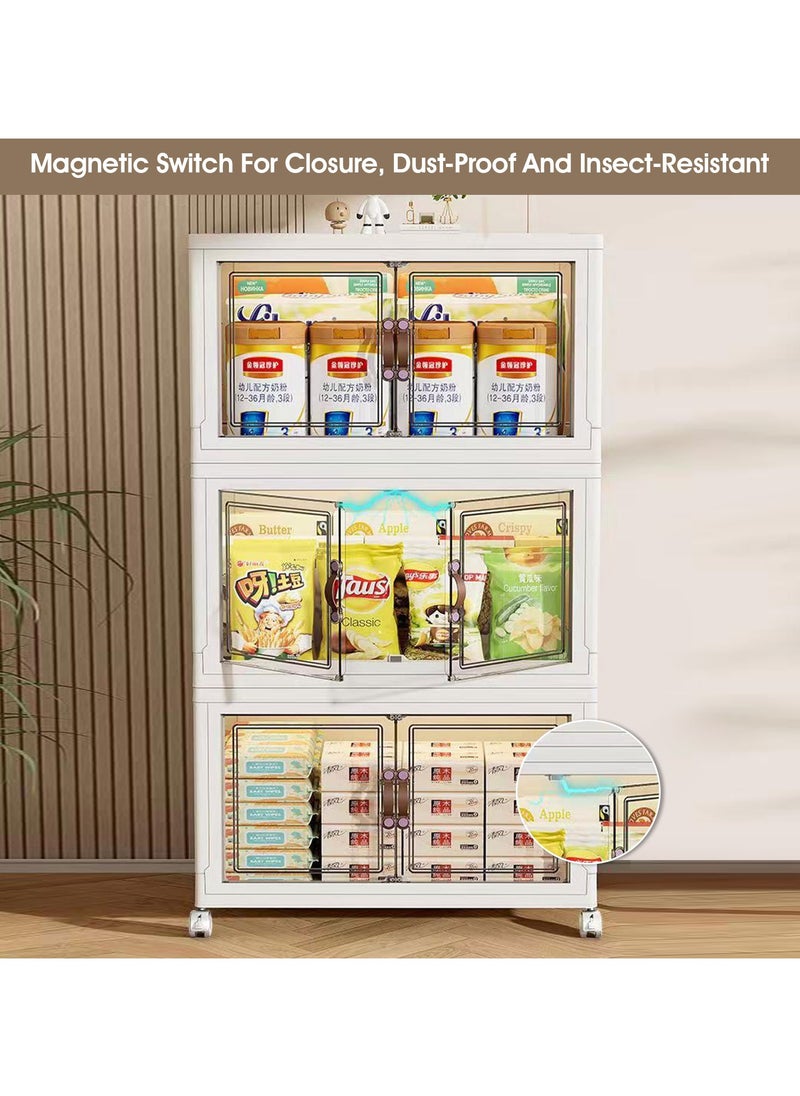 JANTENS Foldable Storage Boxes 4 Tier Large  Storage Drawer Cabinet, Kitchen Organization Cabinet, Drawer Unit with Wheels and Doors, Storage Containers for Home Kitchen Bedroom  - Image 5