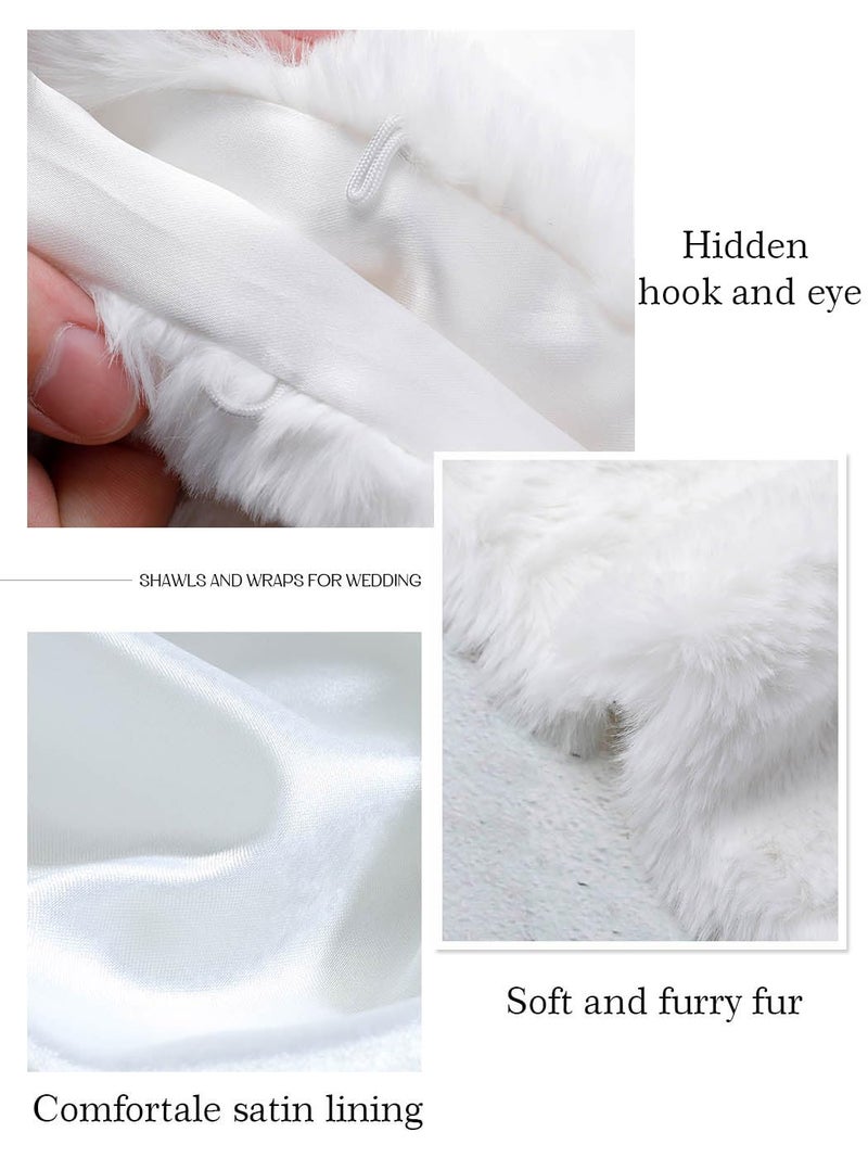 EASEDAILY Women's Fur Shawls and Wraps Wedding Fur Scarf Faux Bridal Stole with Brooch for Brides and Bridesmaids (A white) (A-white, US 4-14 (S-M)) - Image 4