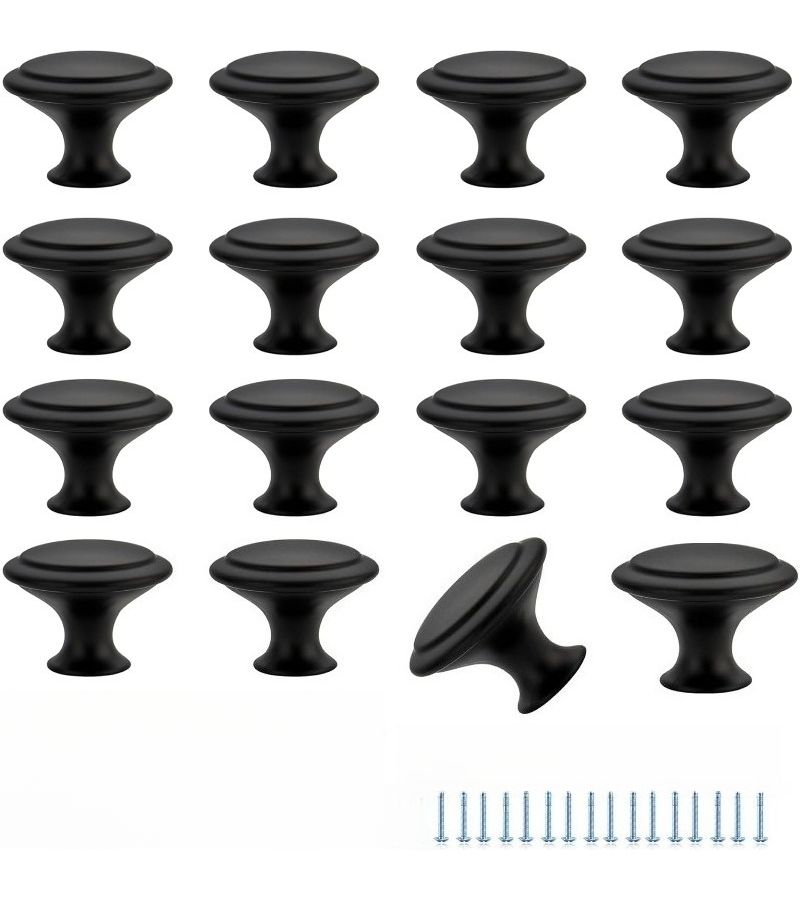 16 Pieces Brushed Black Kitchen Cabinet Handles Set With Screws Modern Drawer Pulls Stainless Steel Hardware For Vanity Cupboard - Image 1