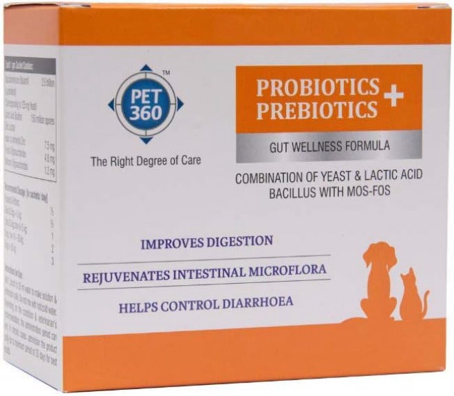 PET360 PROBIOTICS + PREBIOTICS Gut Wellness Formula for Dogs & Cats | Probiotic Supplement | Prevents Diarrhea & Indigestion | Cat & Dog Gut Health Supplement for Improved Immunity - 10 Sachets - Image 1
