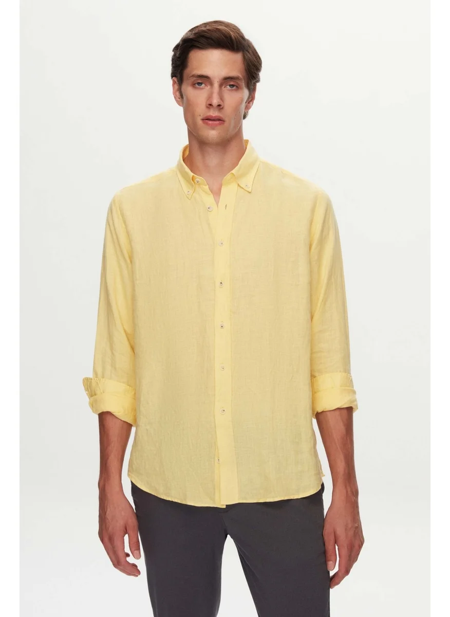 دي أس دامات Comfort Yellow Plain Linen Shirt 2HC0200170280