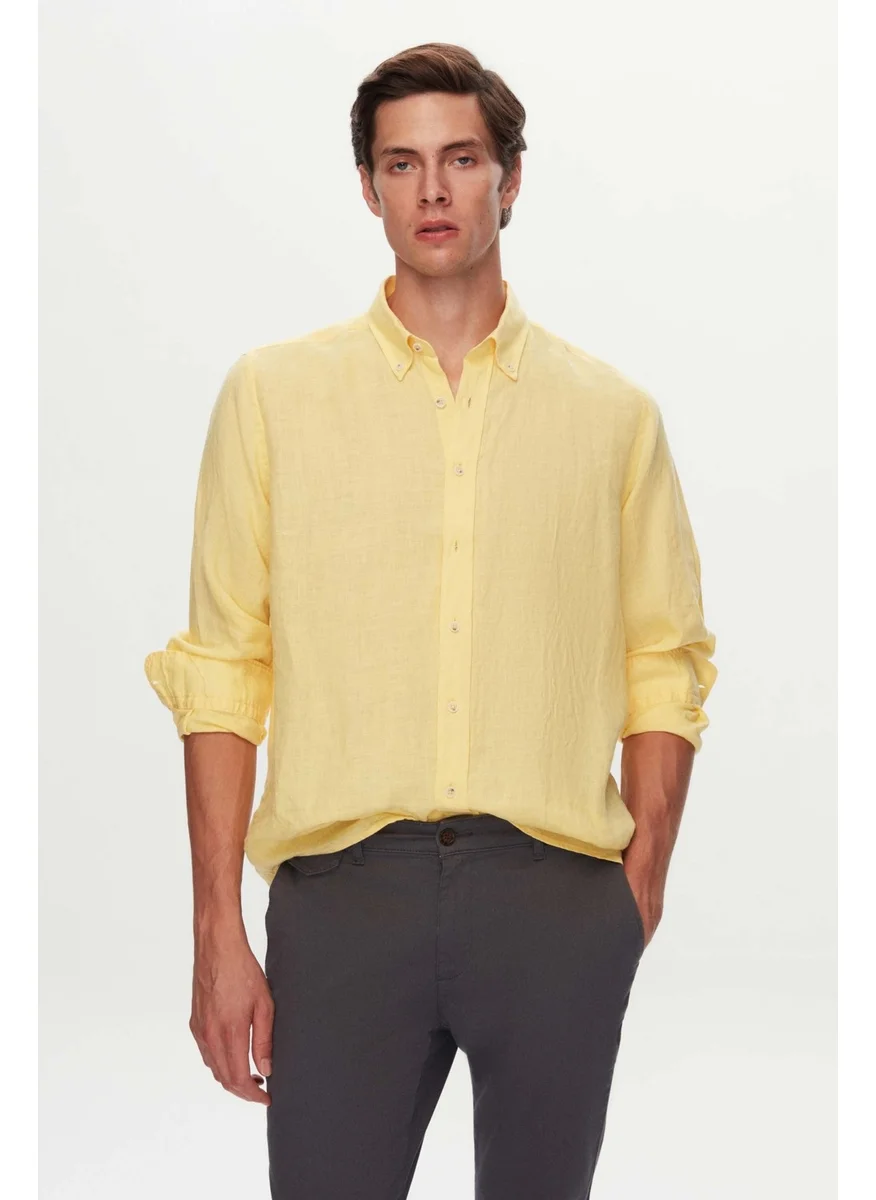 دي أس دامات Comfort Yellow Plain Linen Shirt 2HC0200170280