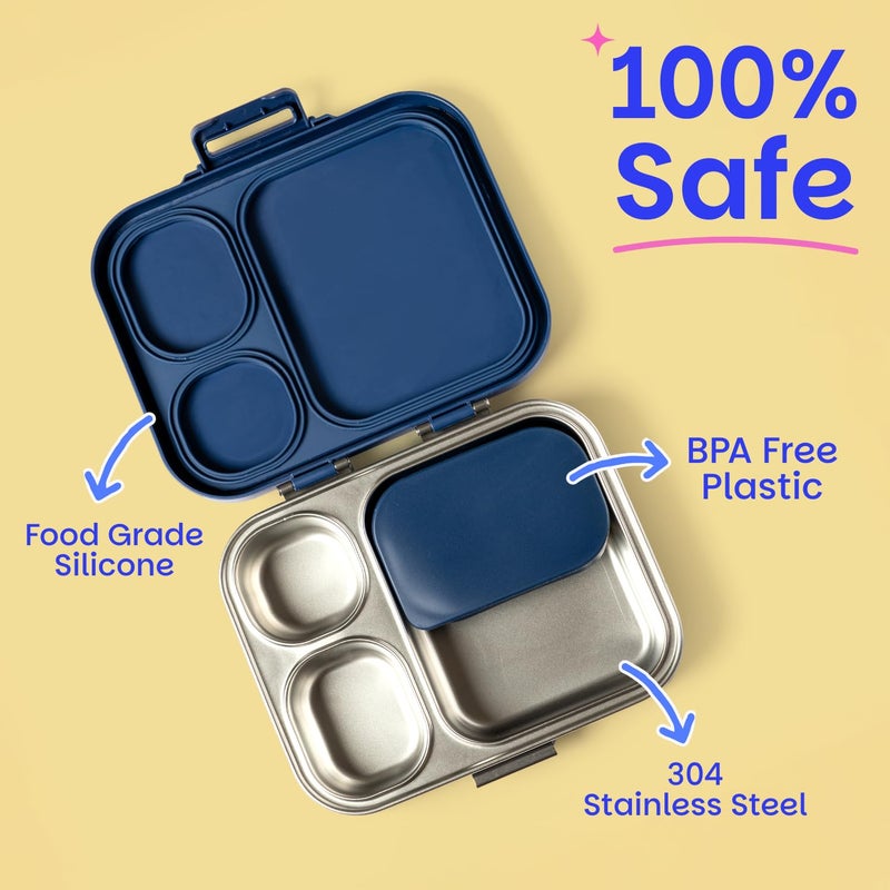 BASIL Bento Box Quad Plus – 4 Compartment Stainless Steel Lunch Box (1020ml) with BPA-Free Lid | Leak-Proof Tiffin for Kids & Adults | Premium Lunch Box for School, Office & Picnic – Sakura Bloom - Image 5