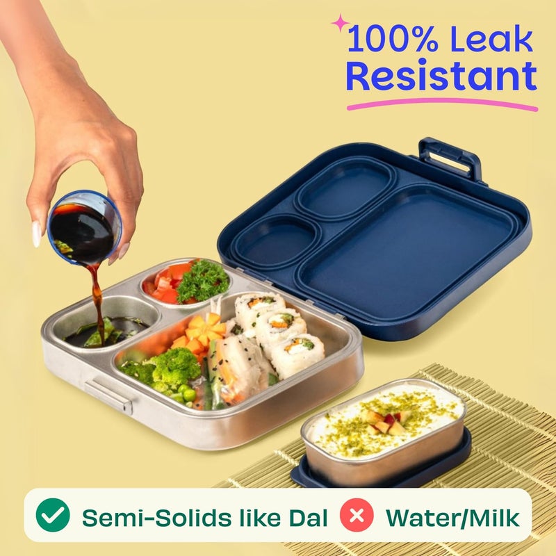 BASIL Bento Box Quad Plus – 4 Compartment Stainless Steel Lunch Box (1020ml) with BPA-Free Lid | Leak-Proof Tiffin for Kids & Adults | Premium Lunch Box for School, Office & Picnic – Sakura Bloom - Image 4