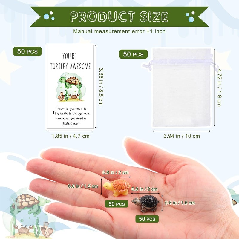 Qunclay Qunclay 50 Sets Employee Appreciation Gifts Mini Sea Turtle Funny Inspirational Gift for Coworker Mini Greeting Cards Youre Awesome Sign Cards Organza Bags Cute Turtles for Employee Teacher Staff  - Image 2