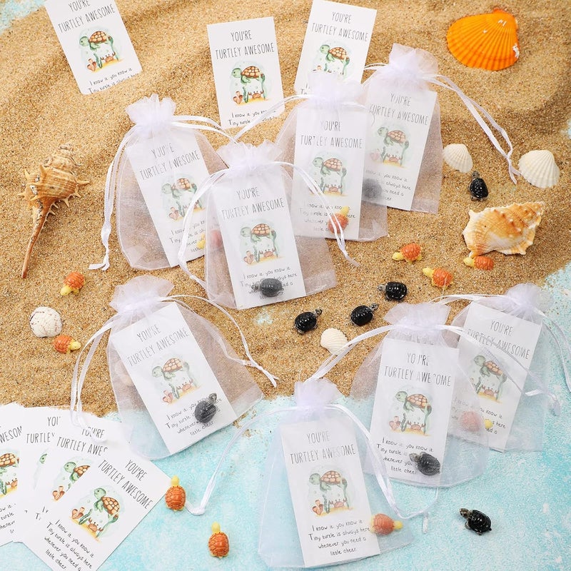 Qunclay Qunclay 50 Sets Employee Appreciation Gifts Mini Sea Turtle Funny Inspirational Gift for Coworker Mini Greeting Cards Youre Awesome Sign Cards Organza Bags Cute Turtles for Employee Teacher Staff  - Image 5