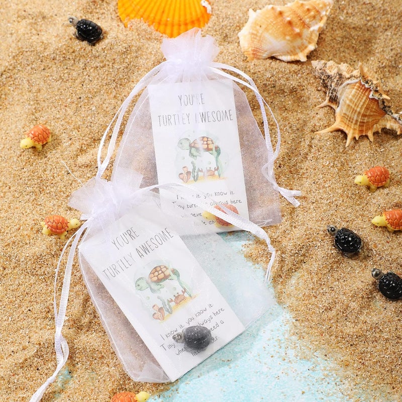 Qunclay Qunclay 50 Sets Employee Appreciation Gifts Mini Sea Turtle Funny Inspirational Gift for Coworker Mini Greeting Cards Youre Awesome Sign Cards Organza Bags Cute Turtles for Employee Teacher Staff  - Image 4