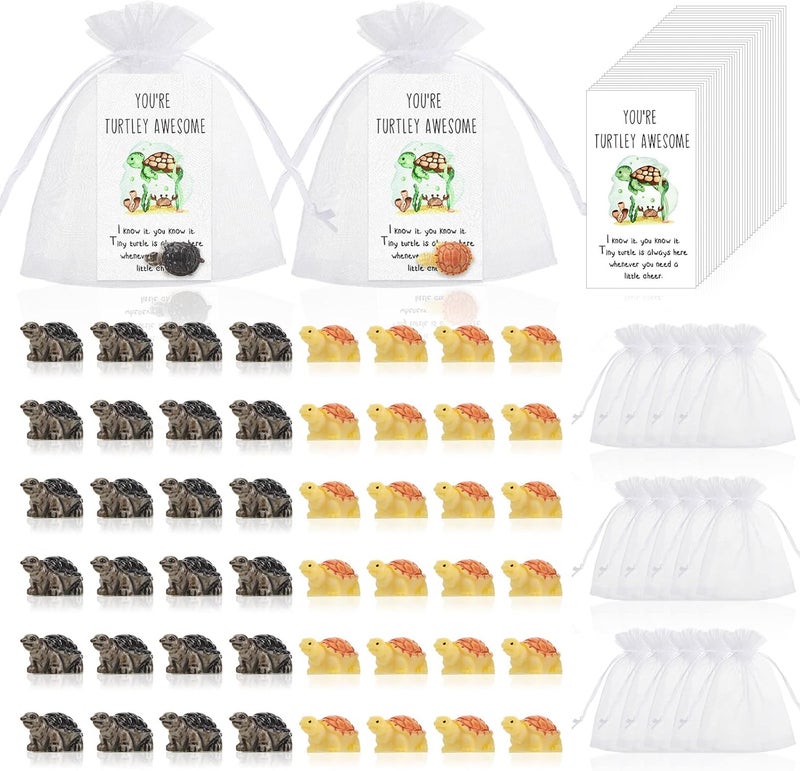 Qunclay Qunclay 50 Sets Employee Appreciation Gifts Mini Sea Turtle Funny Inspirational Gift for Coworker Mini Greeting Cards Youre Awesome Sign Cards Organza Bags Cute Turtles for Employee Teacher Staff  - Image 1