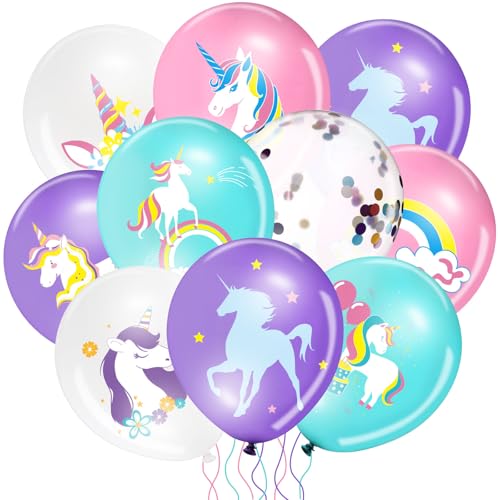 Tiamon 45 Pieces Unicorn Latex Balloons Rainbow Birthday Party Decorations Purple Pink Blue Confetti Balloons Supplies for Unicorn Theme Birthday Baby Shower Wedding Party Garland Decoration - Image 1