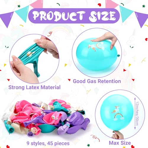 Tiamon 45 Pieces Unicorn Latex Balloons Rainbow Birthday Party Decorations Purple Pink Blue Confetti Balloons Supplies for Unicorn Theme Birthday Baby Shower Wedding Party Garland Decoration - Image 5