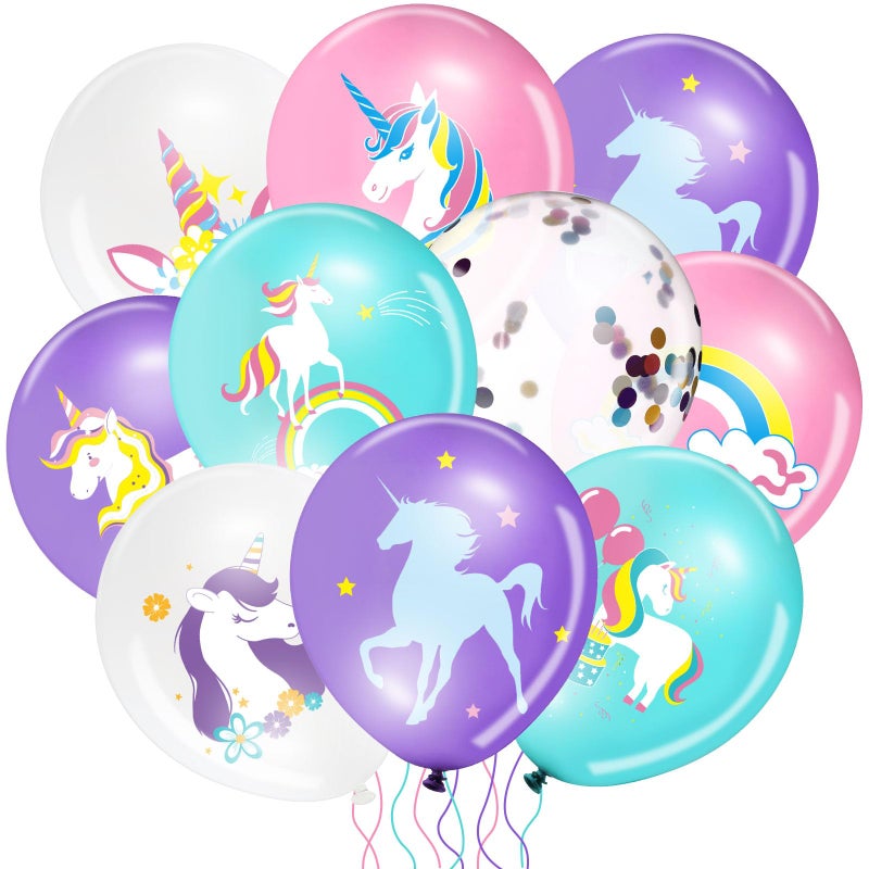Tiamon 45 Pieces Unicorn Latex Balloons Rainbow Birthday Party Decorations Purple Pink Blue Confetti Balloons Supplies for Unicorn Theme Birthday Baby Shower Wedding Party Garland Decoration - Image 3