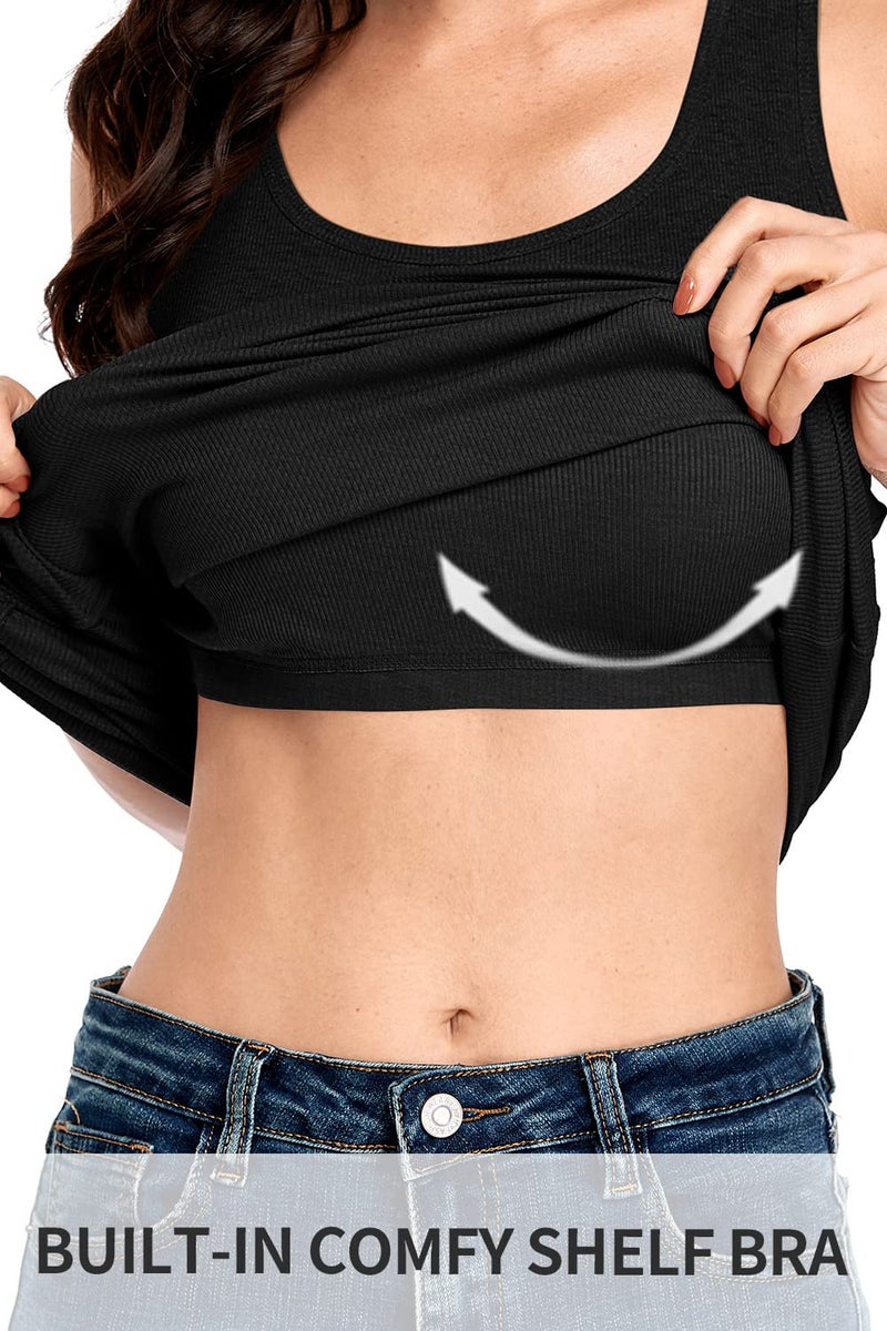 ALove Soft Extra Long Tank Cotton Women Tank Tops with Shelf Bra Black M - Image 4