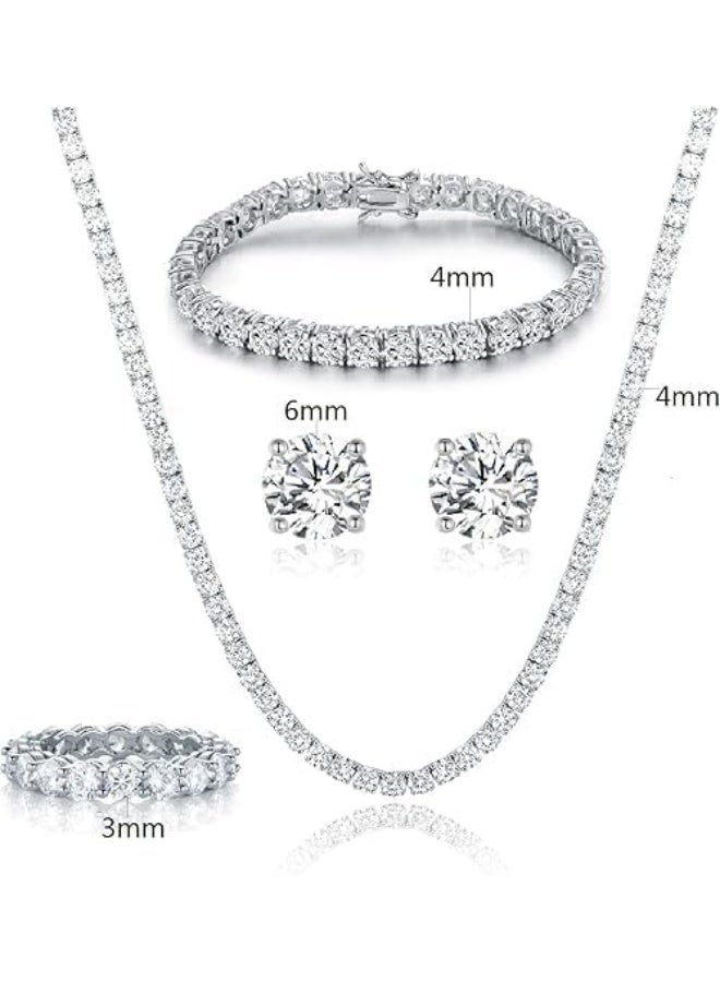 فيروز جوليري طقم عقد تنس مكون من قلادة /سوار/اقراط/خاتم، مجوهرات لا تسبب الحساسية، عبوة من 4 قطع للنساء تناسب جميع الاشخاص وهي عصرية . من فيروز جوليري - Image 3