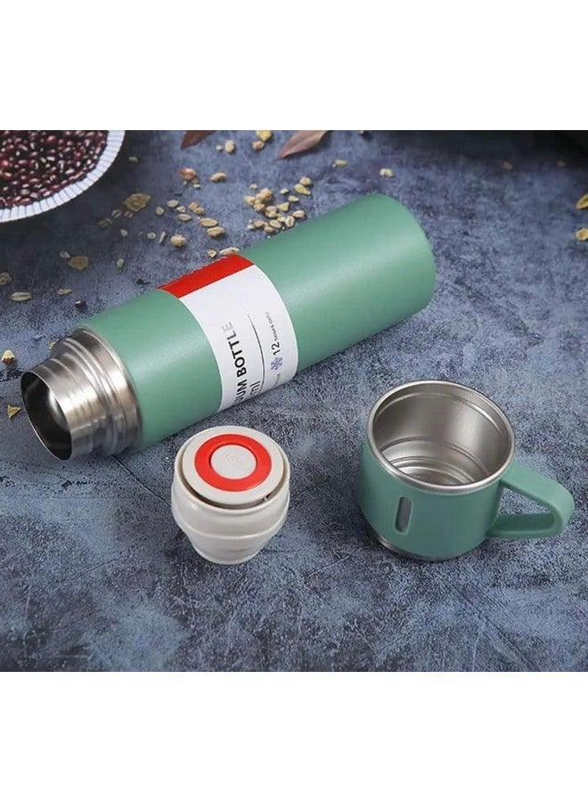 Kitchen Bloom Stainless Steel Vacuum Insulated Bottle Water Flask Gift Set with Two Cups Hot & Cold | Diwali Gifts for Employees | Corporate Gift Items | Vacuum Flast Set with 2 Mugs (Green) - Image 2
