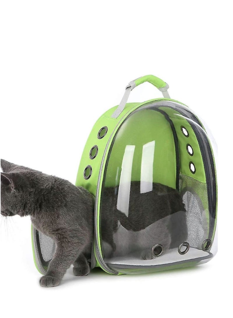 HAPPY PUSS Transparent pet carrier backpack: stylish pet bag for travel, breathable space capsule design, carrier for cats and dogs, suitable for traveling hiking and camping. Lime green color - Image 4