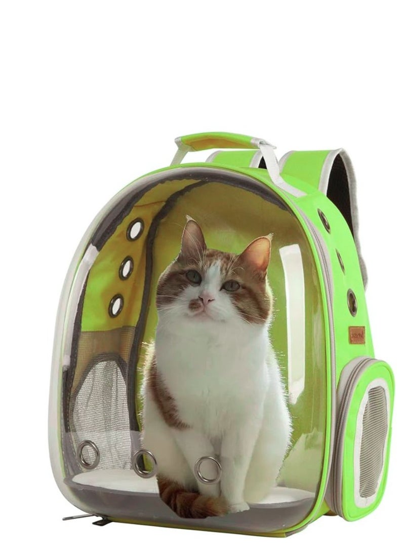 HAPPY PUSS Transparent pet carrier backpack: stylish pet bag for travel, breathable space capsule design, carrier for cats and dogs, suitable for traveling hiking and camping. Lime green color - Image 2
