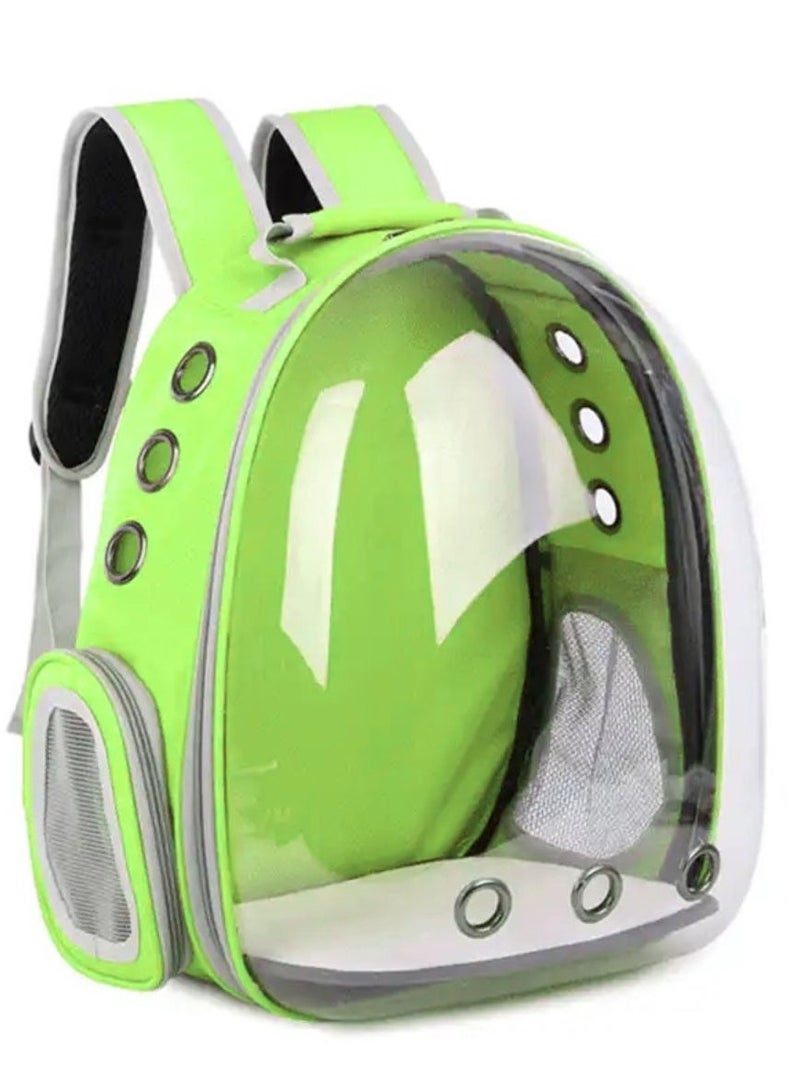 HAPPY PUSS Transparent pet carrier backpack: stylish pet bag for travel, breathable space capsule design, carrier for cats and dogs, suitable for traveling hiking and camping. Lime green color - Image 3