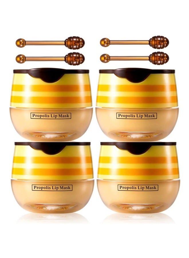 JISKG 4Pcs Lip Balm Honey Pot, Propolis Moisturizing Honey Lip Mask Lip Balm, Reduces Lip Lines, Prevention Dry and Cracked Lip Scrubs Exfoliator. … - Image 1
