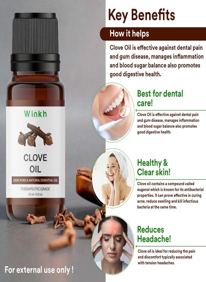 Winkh Pure and Natural - Essential Clove Oil, For Toothache, Skin, Hair & Acne (15 ml) - Image 5