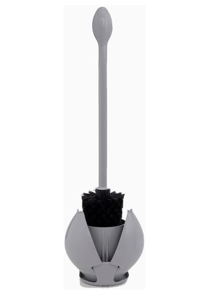Primanova Lotus E61 Stainless Steel Toilet Brush with Auto Close Secret Container, Grey  - Image 1