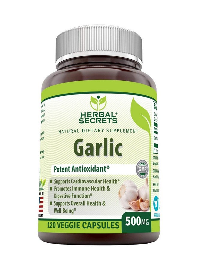 Herbal Secrets Garlic 500 mg 120 Veggie Capsules Supplement | Non-GMO | Gluten Free | Made in USA | Ideal for Vegetarians - Image 1